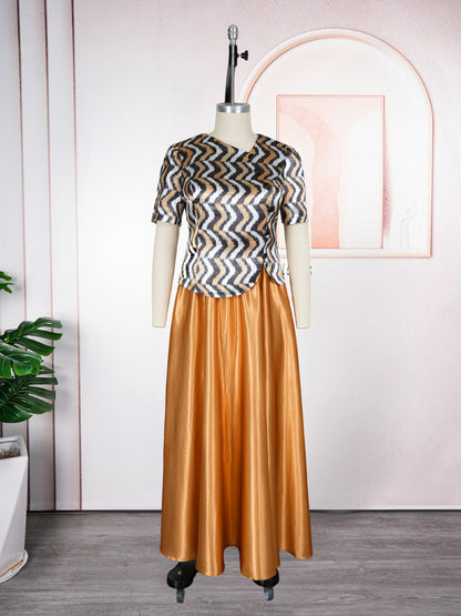 Women's T-shirt Dress African Wear Crystal Satin Dresses