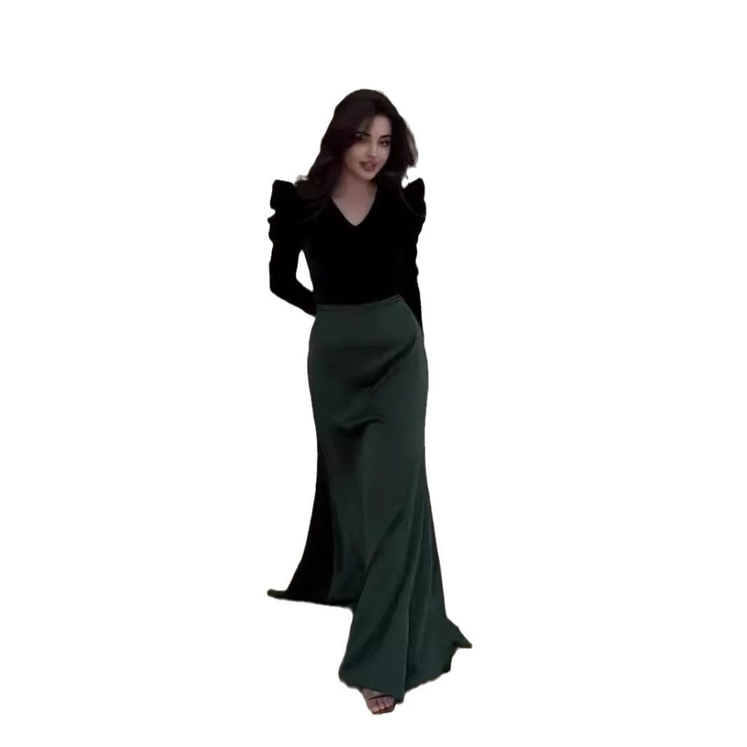 Fashion Elegant Veet Patchwork Intellectual Long Dresses