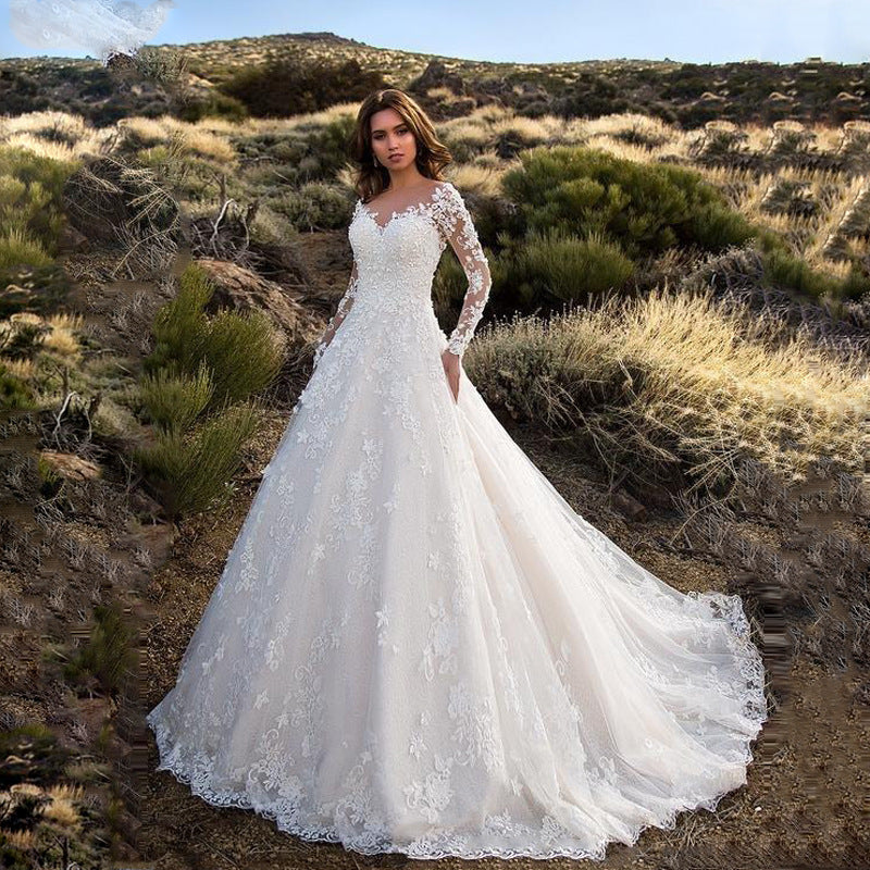 Women's Dress Long Sleeve Solid Color Lace Wedding Dresses