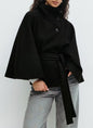 Women's Color Cloak Stand Collar Button Belt Coats