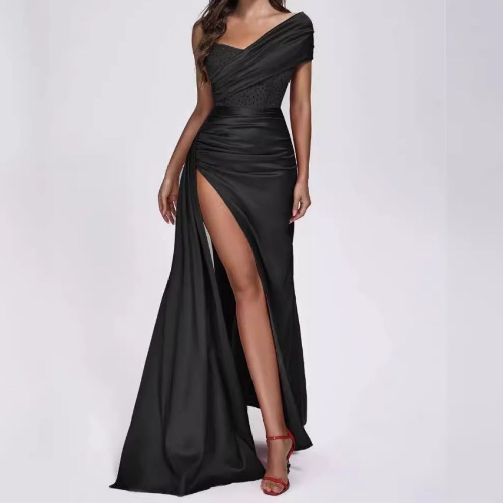 Casual Pleated Loose Long Slit Dress Dresses