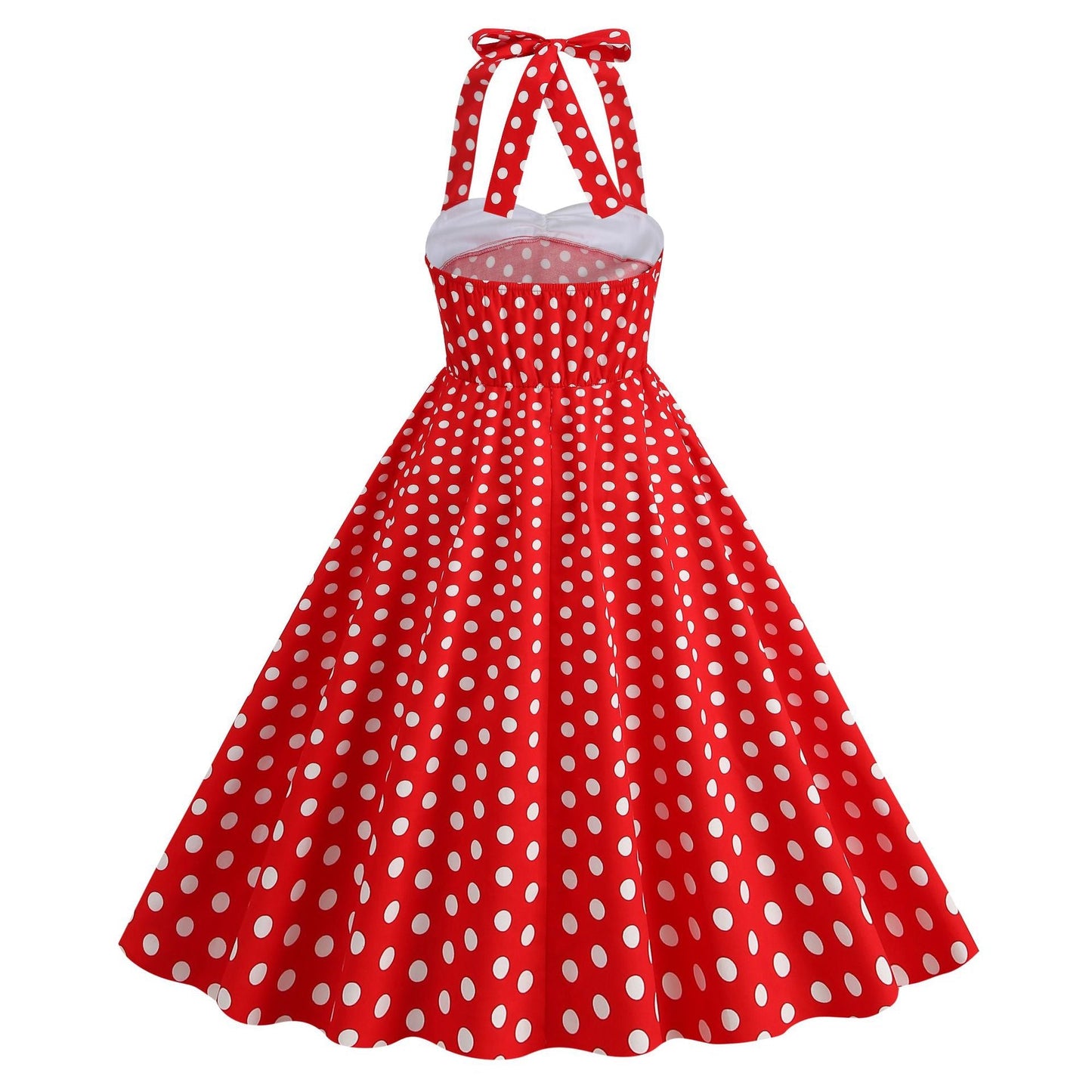Women's Polka Dot Stitching Halter Hepburn Vintage Dresses