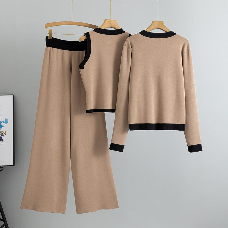 Women's Fashion Autumn Slimming Wide Leg Knitted Suits