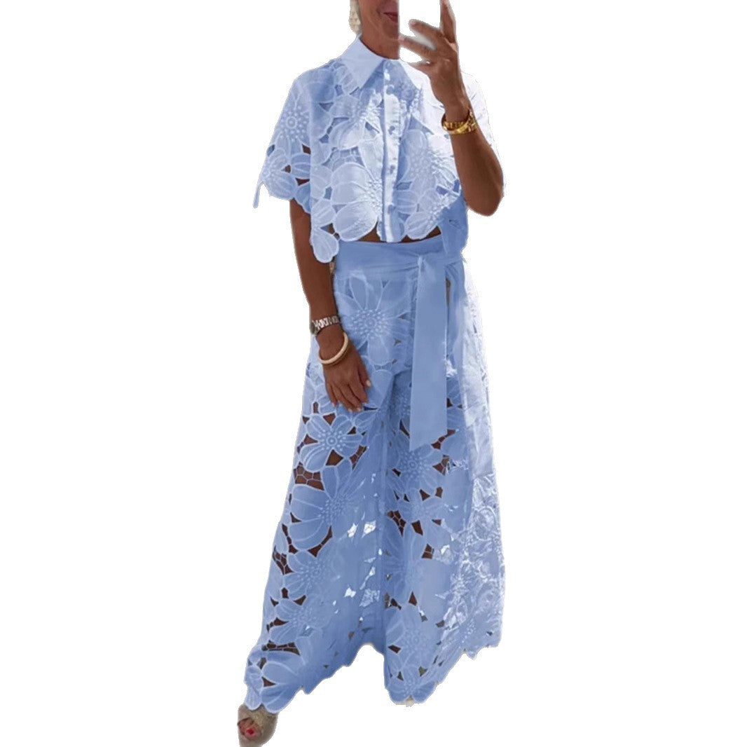 Women's Color Sexy Cutout Wide Leg Two-piece Suits