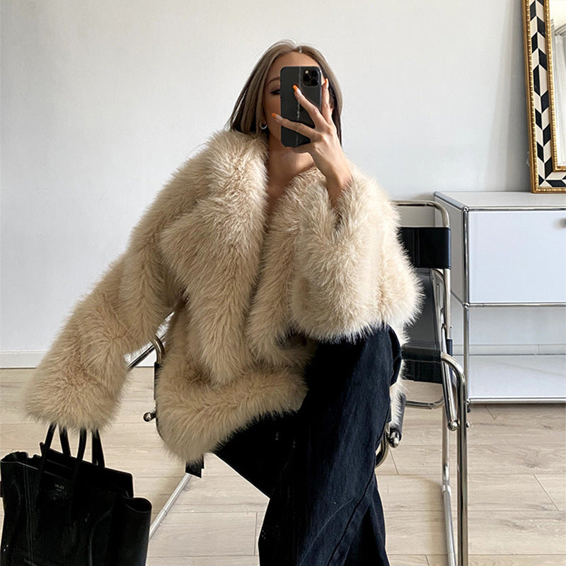 Women's Lapel Leather Fur Faux Loose Korean Coats