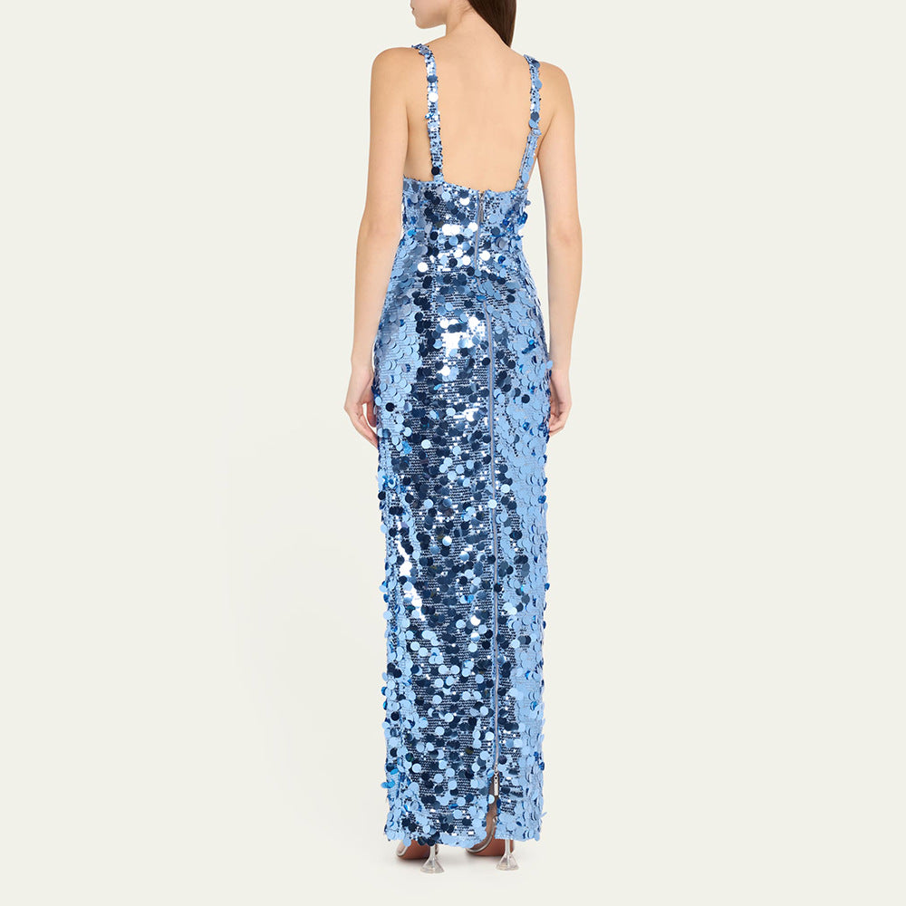 Women's Sequined Blue Sequin With Shoulder Straps Dresses