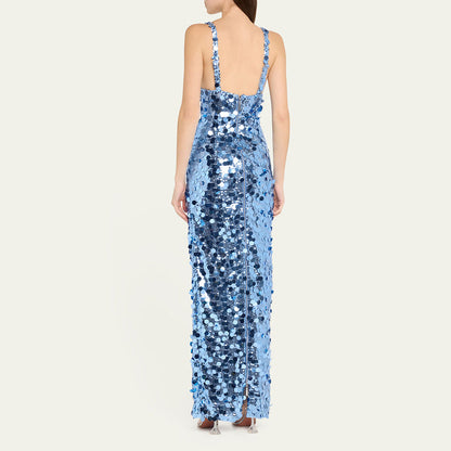 Women's Sequined Blue Sequin With Shoulder Straps Dresses
