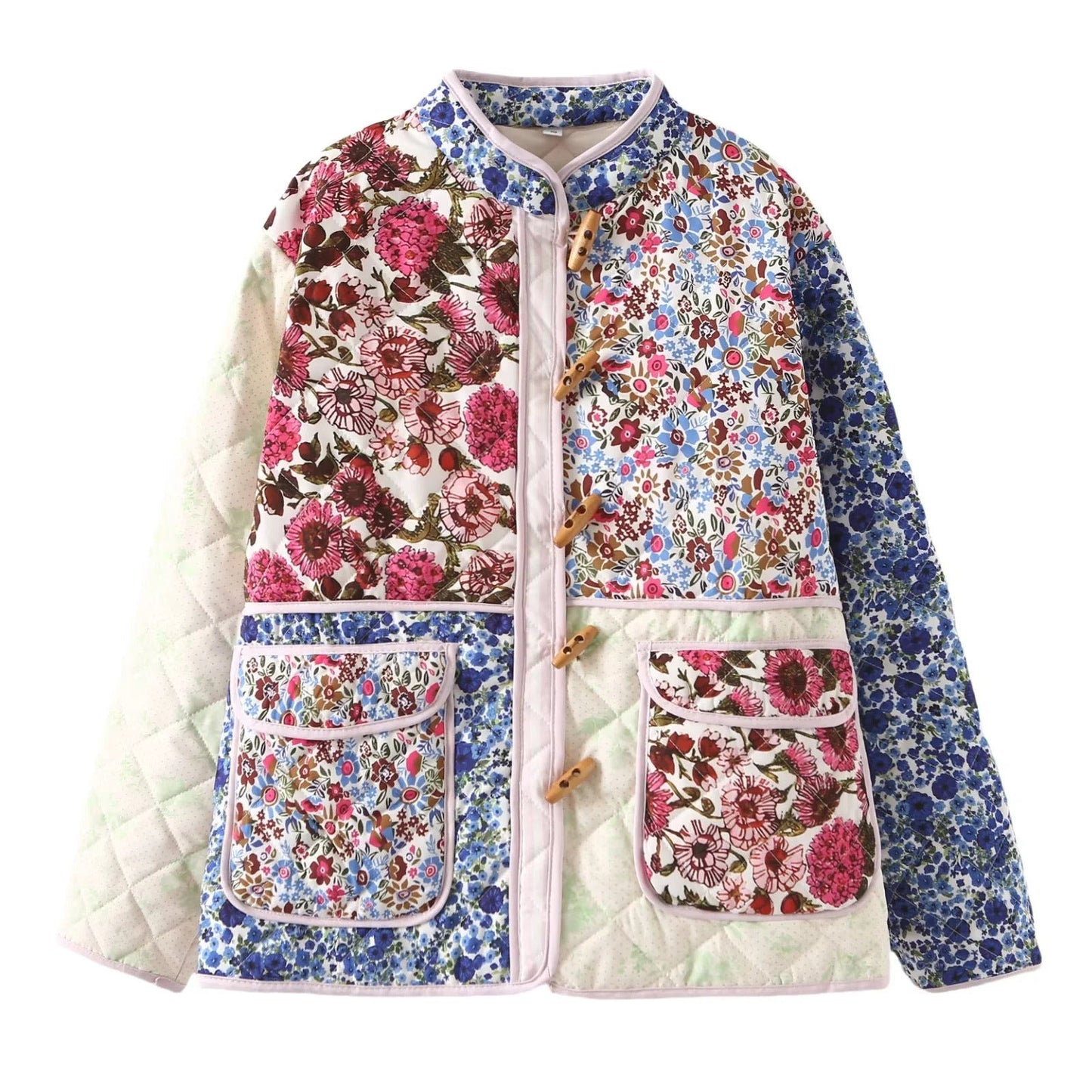 Style Vintage Floral Patchwork Long Sleeve Coats