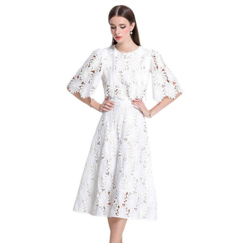 Embroidered Round Neck Flared Holiday Water-soluble Suits