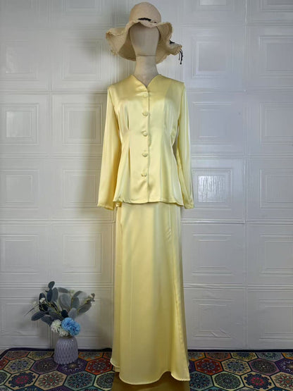 Women's Solid Color Long-sleeved Long Dress Graceful Suits