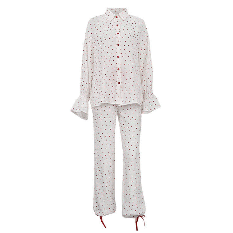 Women's Fashion Cotton Heart Printing Long-sleeved Loose Suits