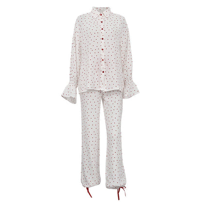 Women's Fashion Cotton Heart Printing Long-sleeved Loose Suits
