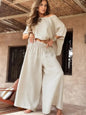 Women's Solid Color Elegant Two-piece Round Neck Wide Suits