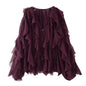 Women's Graceful Fashionable Laminated Decoration Long Sleeve Blouses