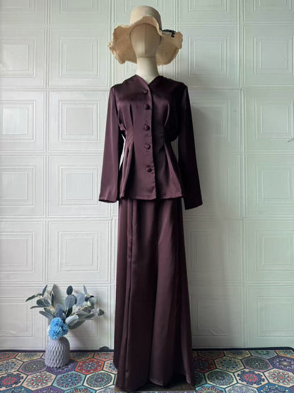 Women's Solid Color Long-sleeved Long Dress Graceful Suits
