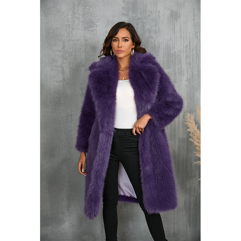 Women's Imitation Fur Overcoat Mid-length Warm Collar Coats