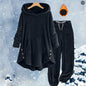 Women's Solid Color Plush Hooded Long Sleeve Suits
