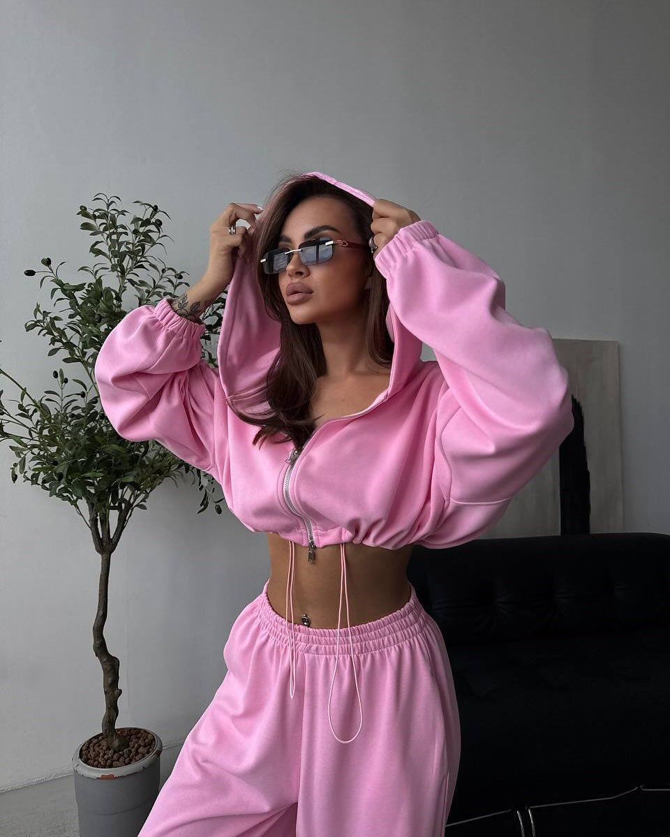 Women's Long Sleeve Cinched Hoodie Trousers With Suits
