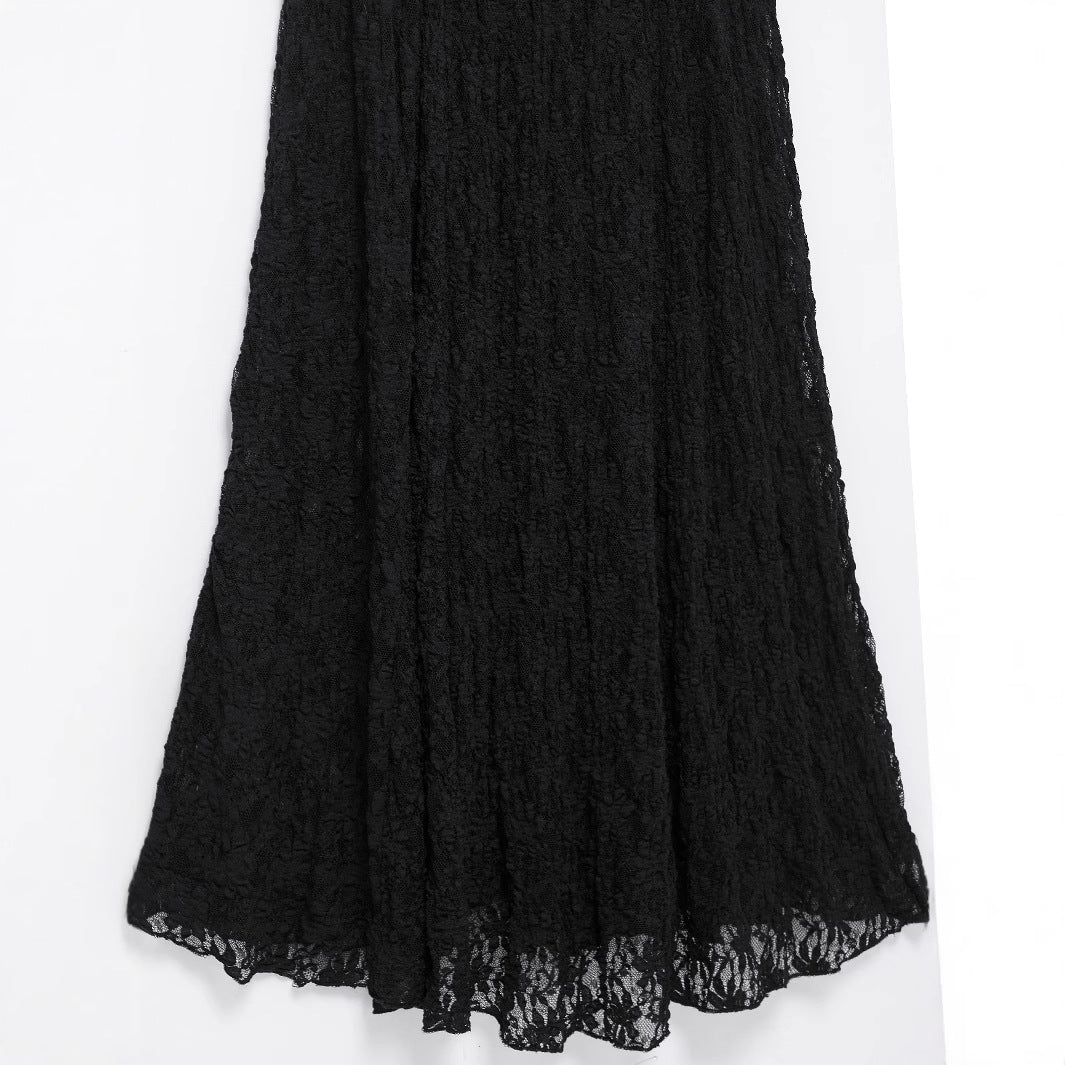 Women's Lace Round Neck Long Sleeve Backless Dresses
