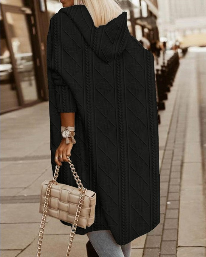 Women's Twisted Texture Hooded Mid-length Trench Coats