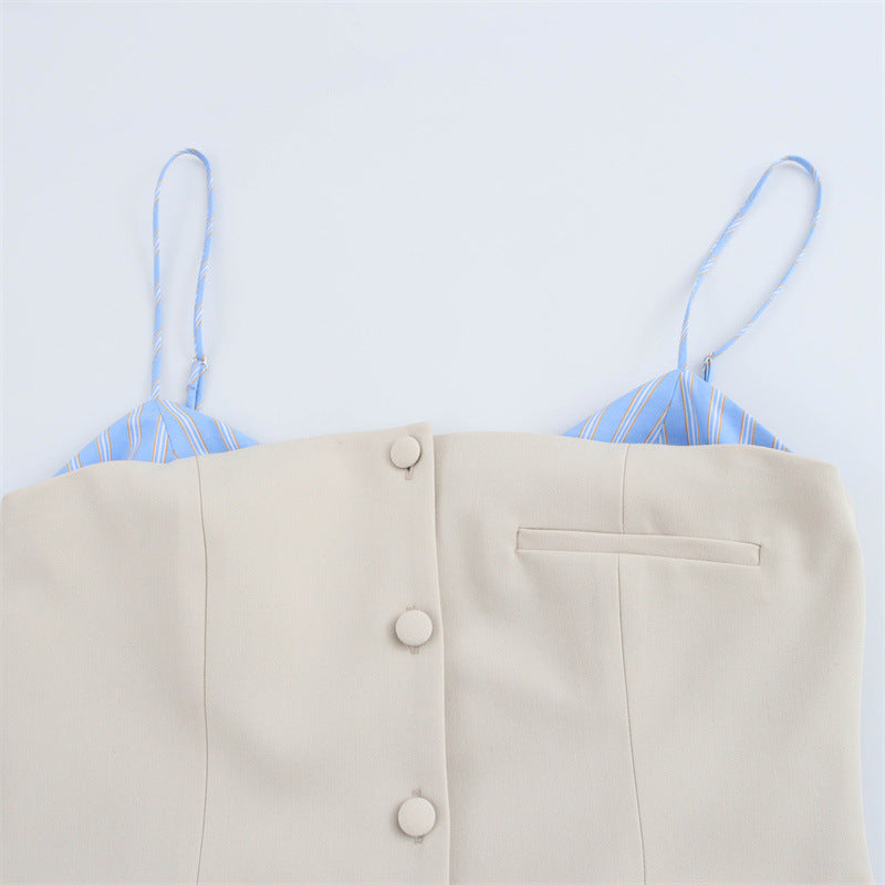 Women's Fashion Sexy Poplin Splicing Sling Dress Dresses