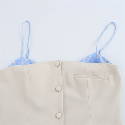 Women's Fashion Sexy Poplin Splicing Sling Dress Dresses