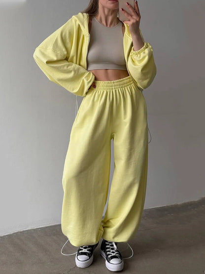 Women's Long Sleeve Cinched Hoodie Trousers With Suits