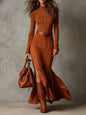 Modern Stand Collar Zipper High Slit Dresses