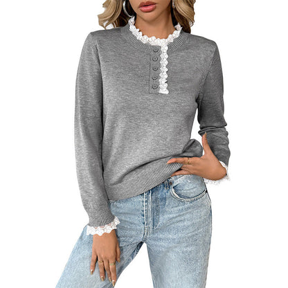 Women's Retro Style Loose Lace Color Matching Sweaters