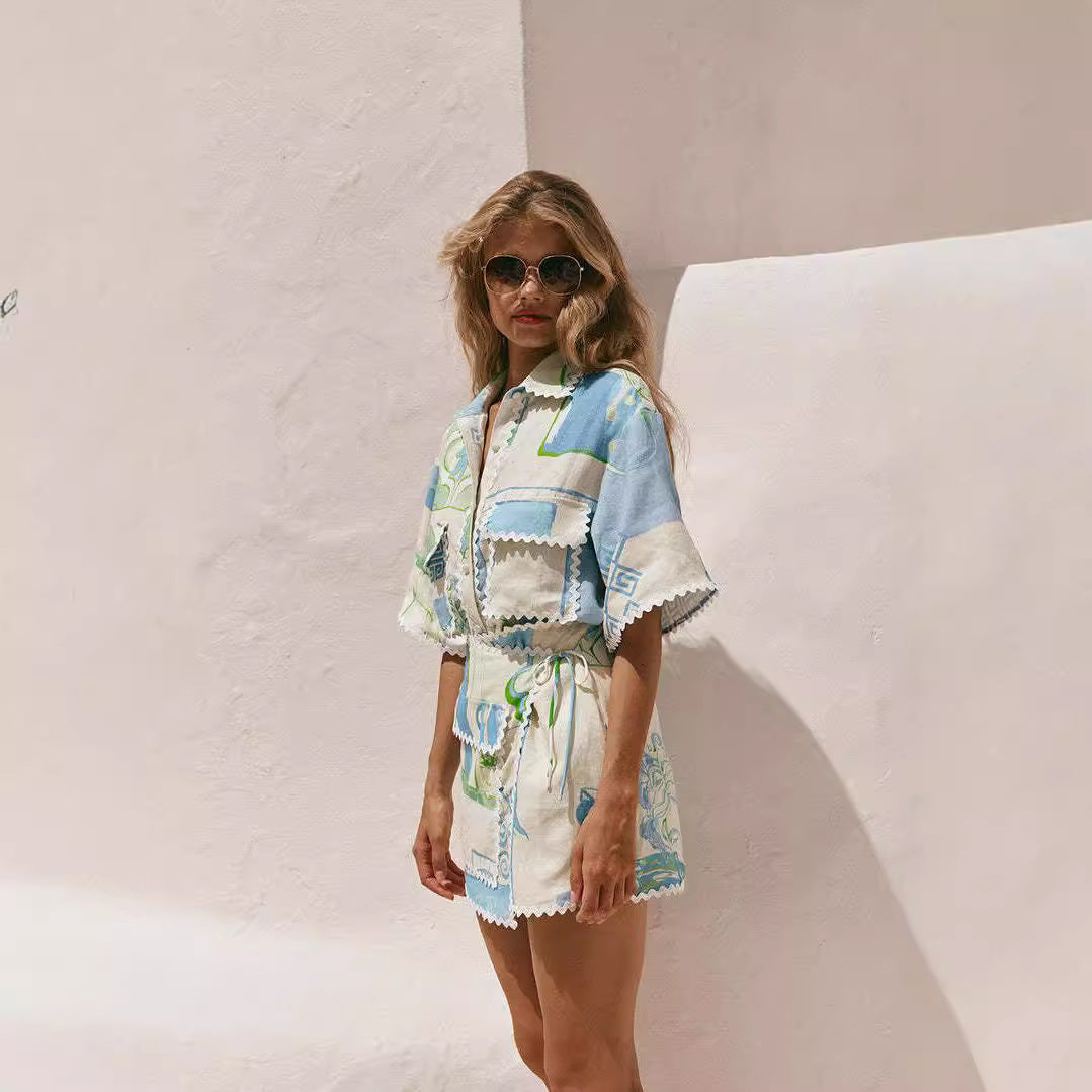 Two-piece Set Decorative Edge Casual Printed Suits