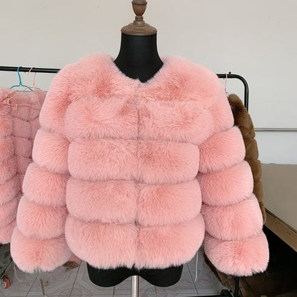 Women's Warm Leisure Stitching Faux Fox Fur Coats
