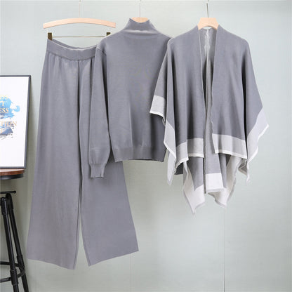 Women's Shawl Knitted Loose Three-piece Set Fashion Suits
