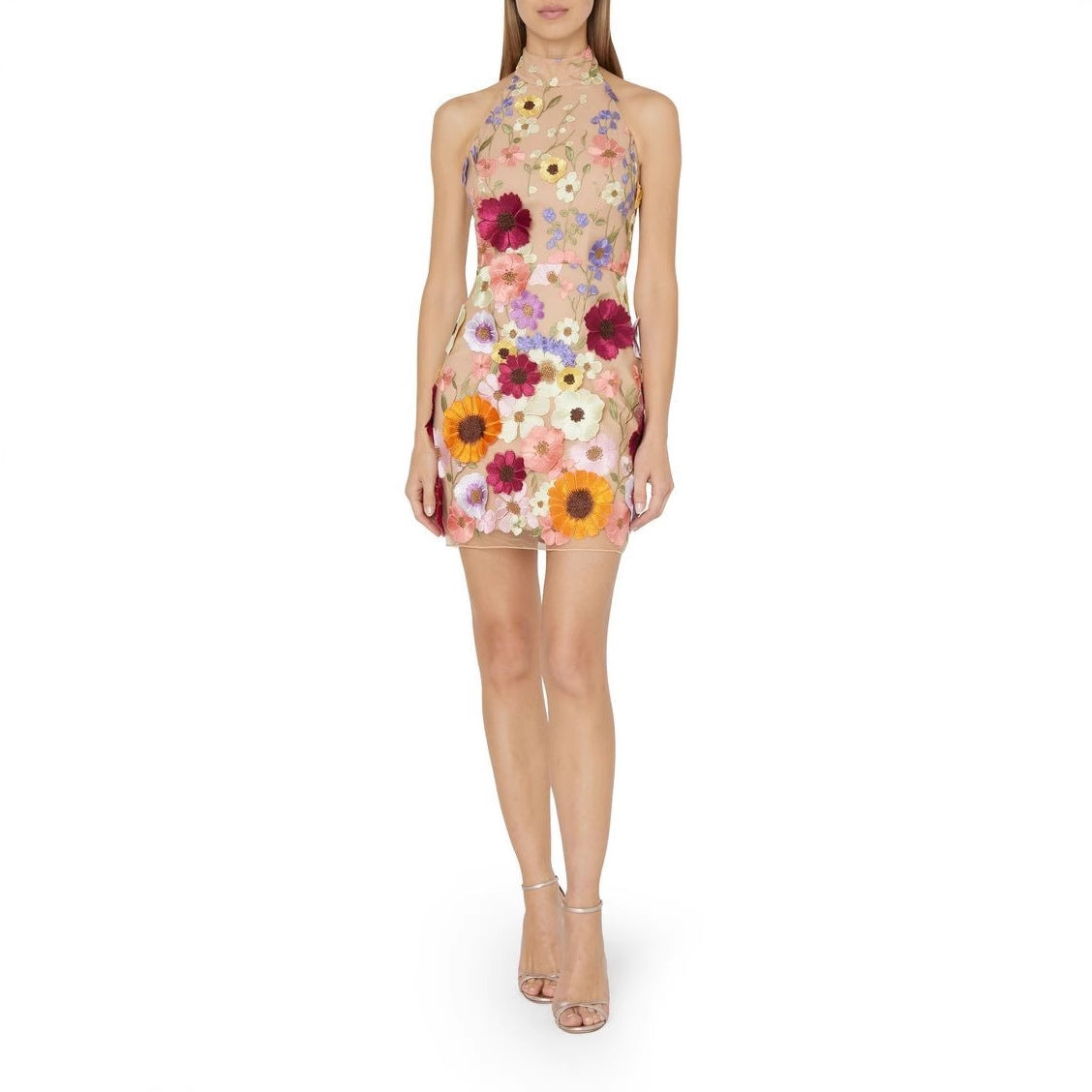 Women's Three-dimensional Flower Halter Slim Fit Dress Dresses