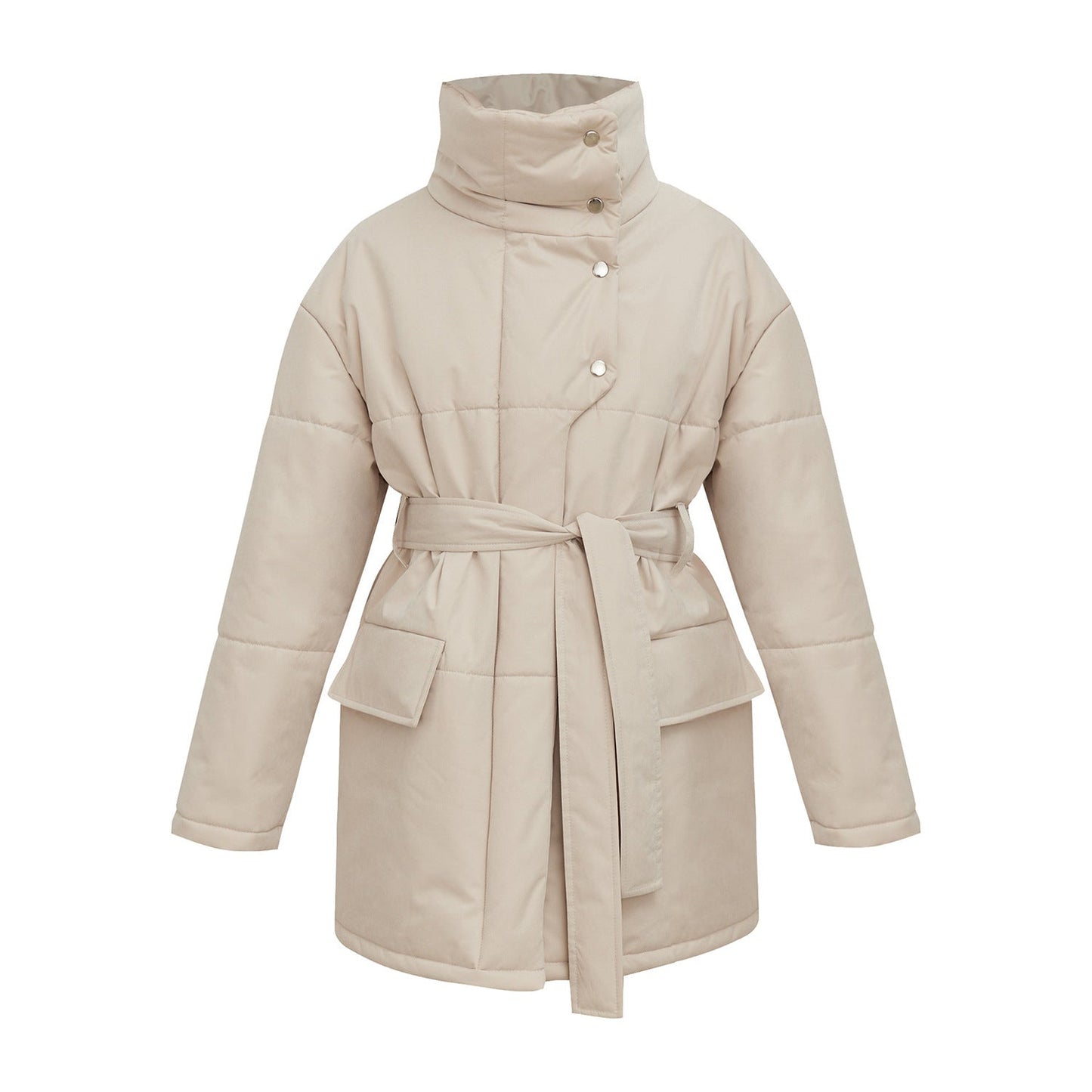 Stand-up Collar Temperament Belt Irregular Mid-length Coats