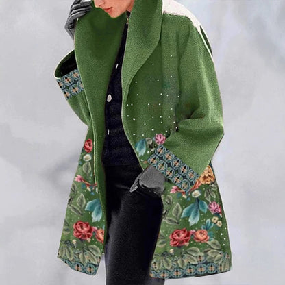 Woolen Green Collar Temperament College Printing Coats
