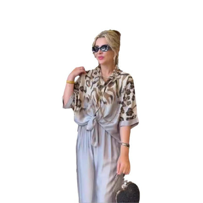 Summer Irregular Pattern Print Split Trousers Tops