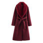 Women's Temperament With Belt Warm Fur Collar Coats