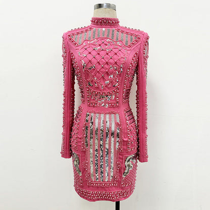 Diamond Beaded Sequins Stretch Tight Dress Dresses