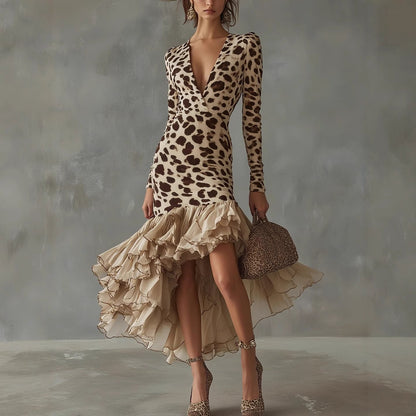 Women's Long-sleeved Digital Printing Stone Pattern Stitching Dresses