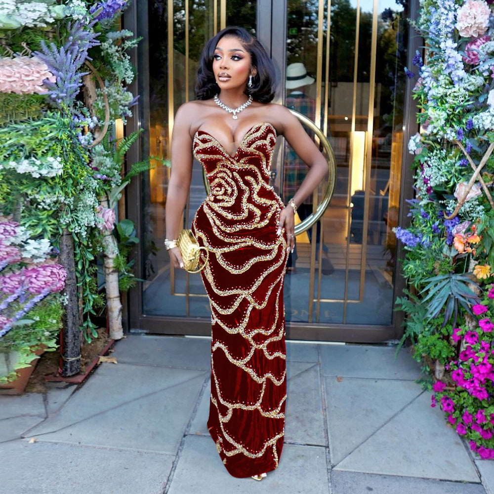 Women's Banquet Long Dress Sexy Strapless Dresses
