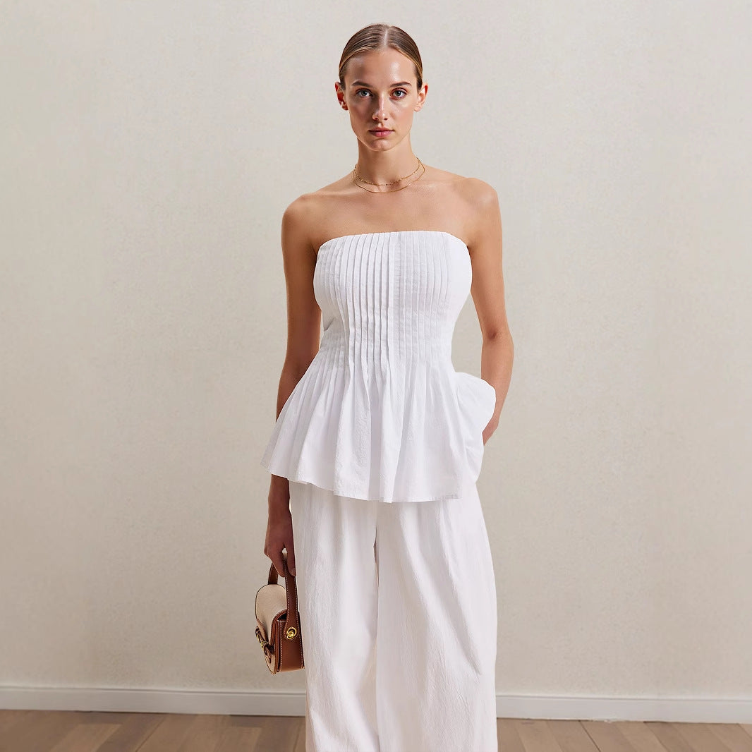 Women's Professional White Casual Trousers Fashion Tube Suits
