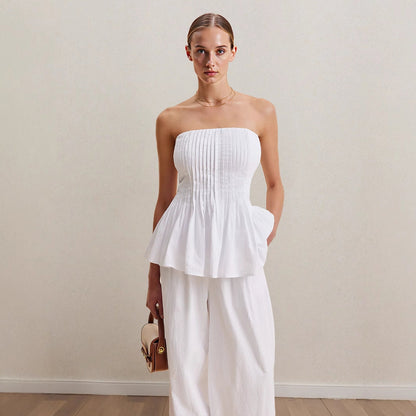 Women's Professional White Casual Trousers Fashion Tube Suits