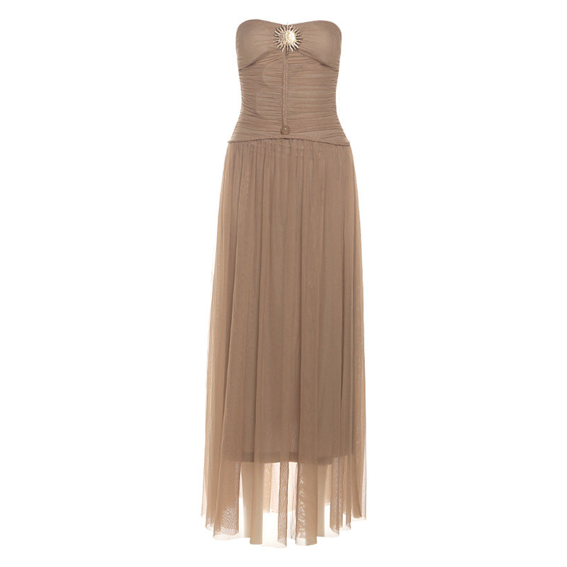 Women's Sexy Pure Desire Style Tube Cinched Waist Fashion Casual Dresses