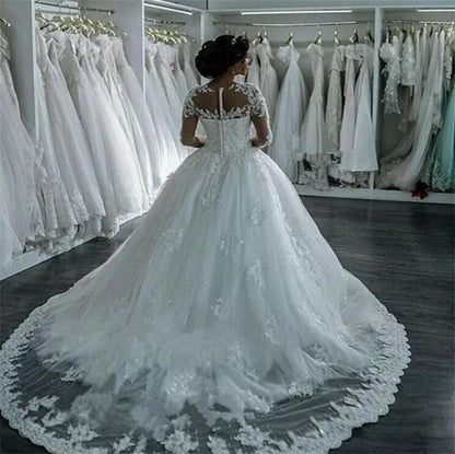 Lace Mid Waist Mid-length Stand Collar Wedding Dresses