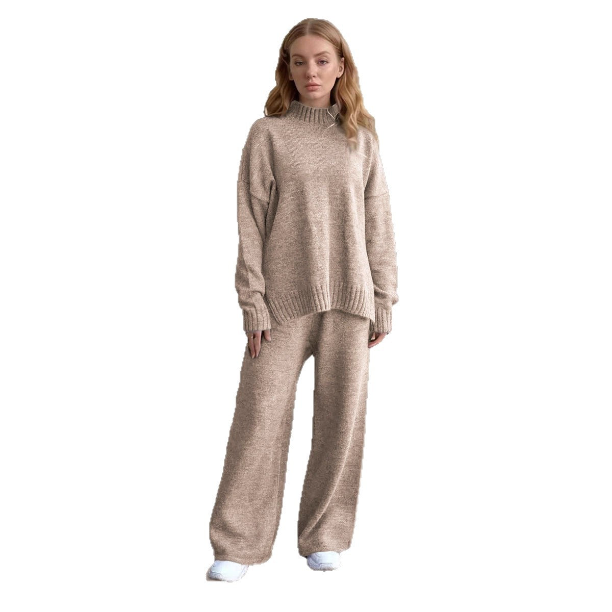 Women's Knitted Turtleneck Loose Long Sleeve Trousers Suits