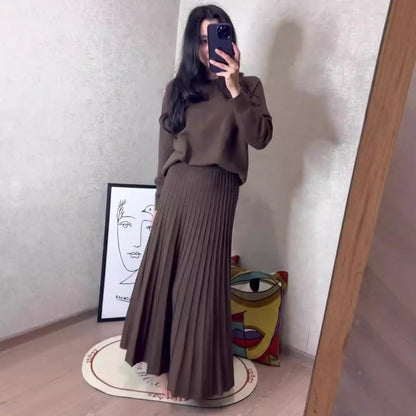 Solid Color High Waist Pleated Dress Dresses