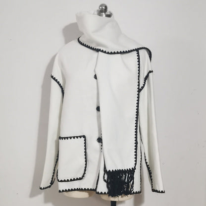 Women's Fashion Woolen Thick Loose With Scarf Coats