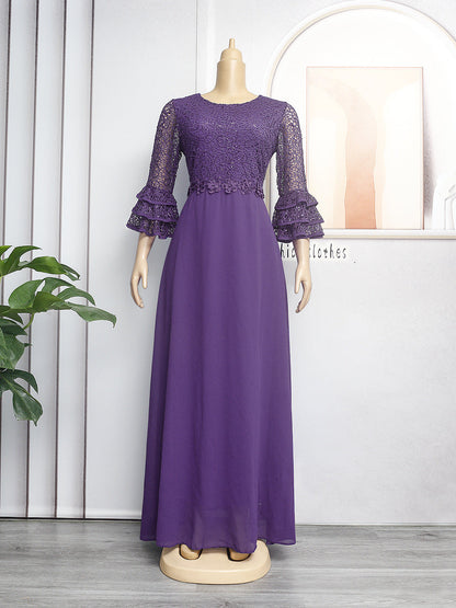 Women's African Wear Lace Chiffon Dress Plus Size
