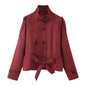 Women's Collar Long Sleeve Double Breasted Knotted Pocket Casual Coats