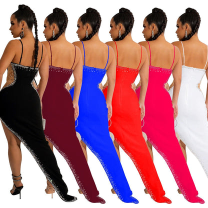 Dress Fashionable Solid Color Rhinestone Sleeveless Dresses